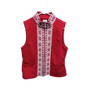 LL Bean Womens Bright Red Fleece Vest Decorative Front Panel Size S